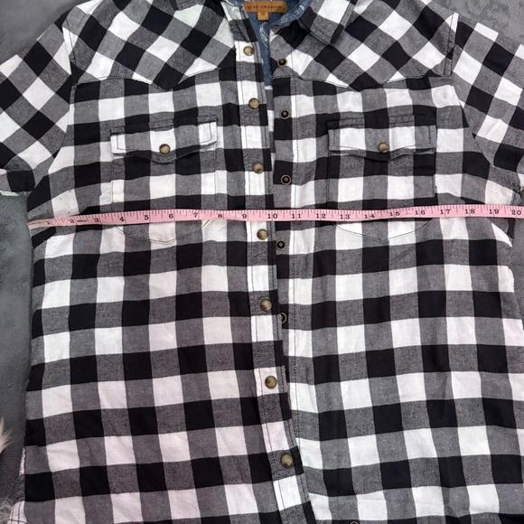Jachs Girlfriend Plaid Button Front Shirt Medium Black White Cotton Stretch - Picture 6 of 10